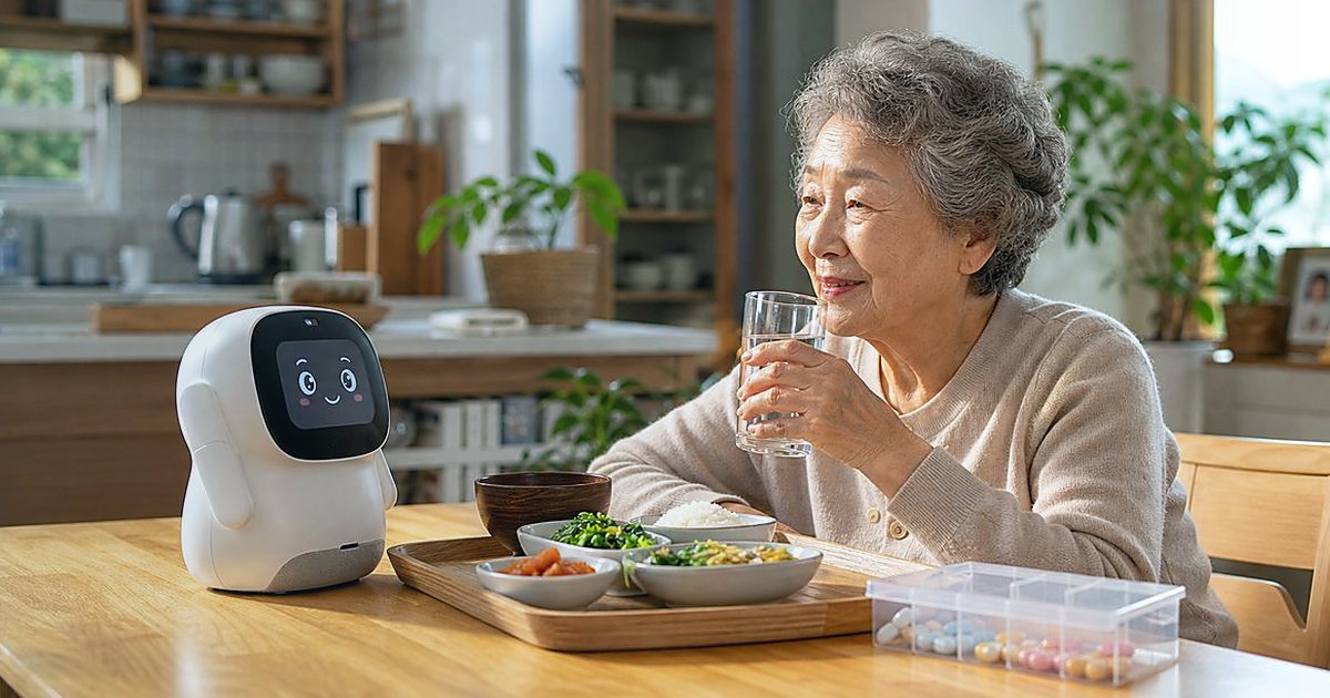 뇌졸중 회복기 어르신, 일상 복귀를 돕는 돌봄 기능 관련 실사형 돌봄로봇 이미지